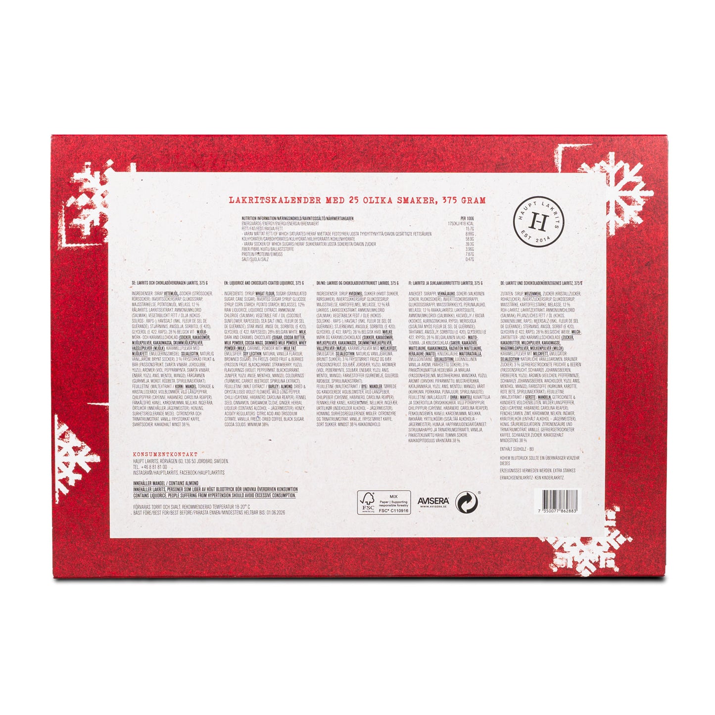 Haupt Lakrits Lakritz Adventskalender mit 25 Türchen 375g